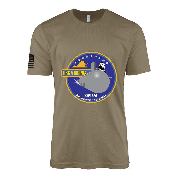 USS Virginia (SSN-774) Submarine T-Shirt Tactically Acquired Coyote Brown S