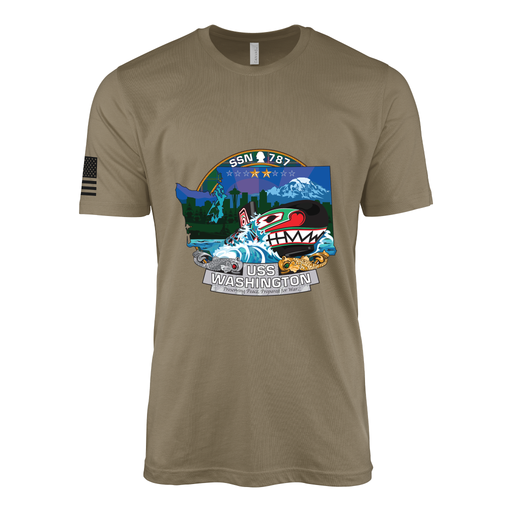 USS Washington (SSN-787) Submarine T-Shirt Tactically Acquired Coyote Brown S