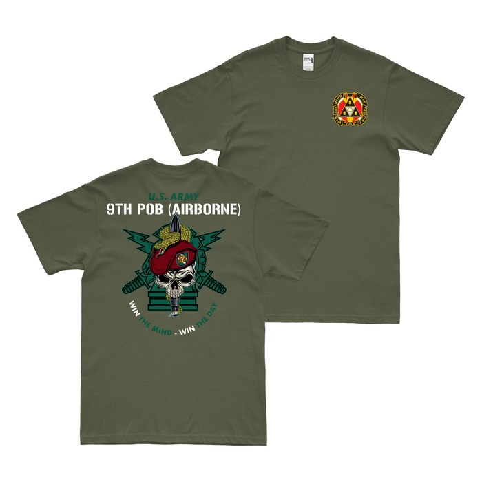 Double-Sided 9th POB (Airborne) Snake Eaters T-Shirt Tactically Acquired Military Green Small 