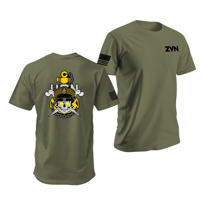 Zyn U.S. Navy Chief Skull T-Shirt Tactically Acquired Military Green Small Citrus