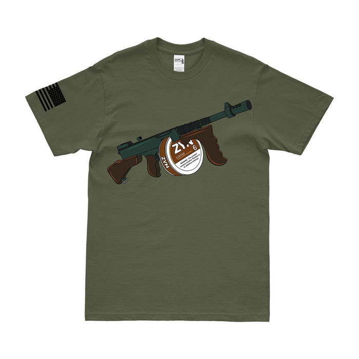 ZYN Tommy Gun T-Shirt Tactically Acquired Military Green Coffee 