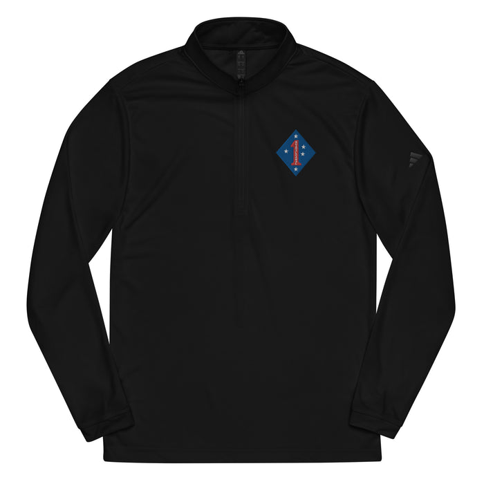 1st Marine Division Embroidered Adidas® Quarter Zip Pullover Tactically Acquired Black S 