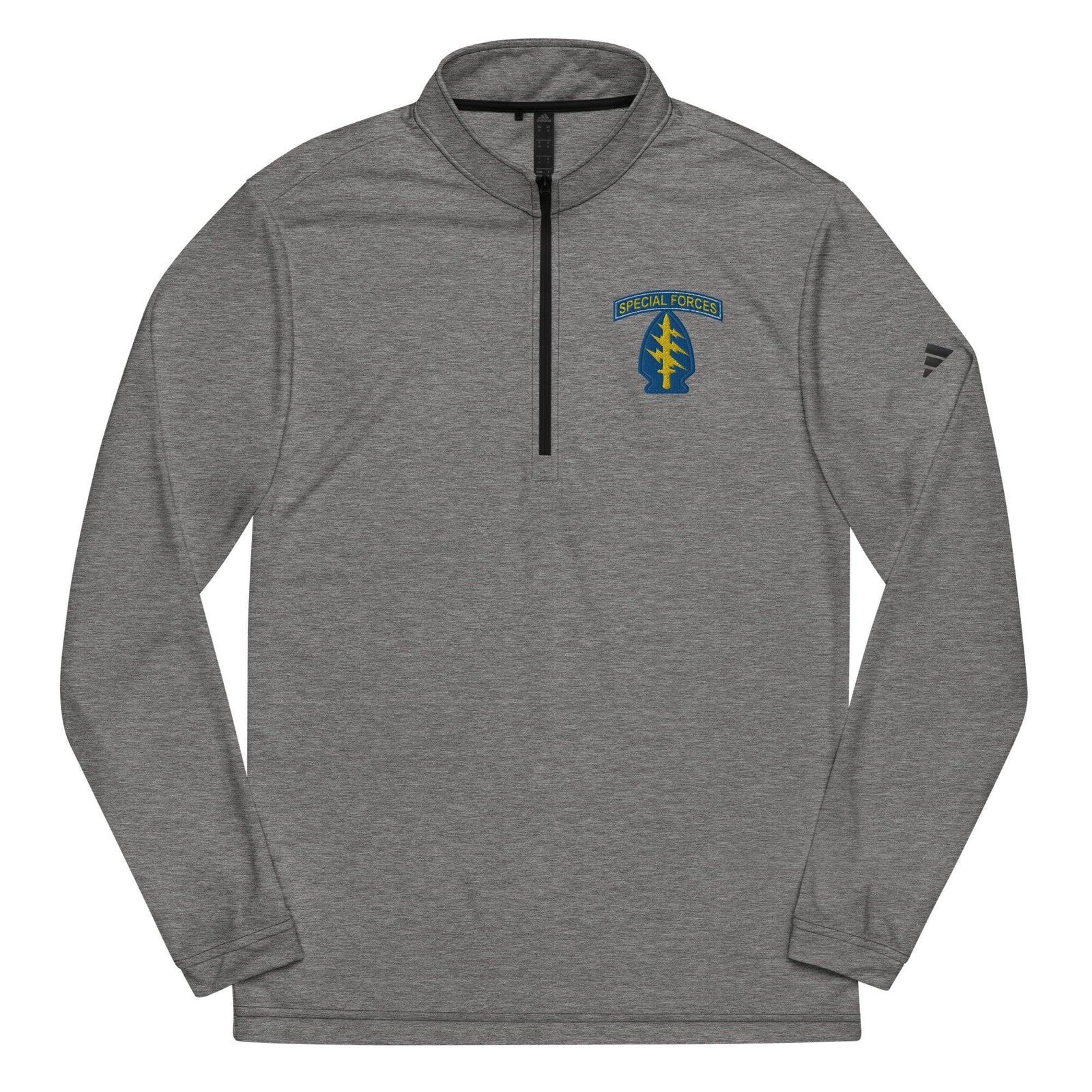 U.S. Army Special Forces Embroidered Adidas® Quarter Zip Pullover Tactically Acquired Black Heather S 
