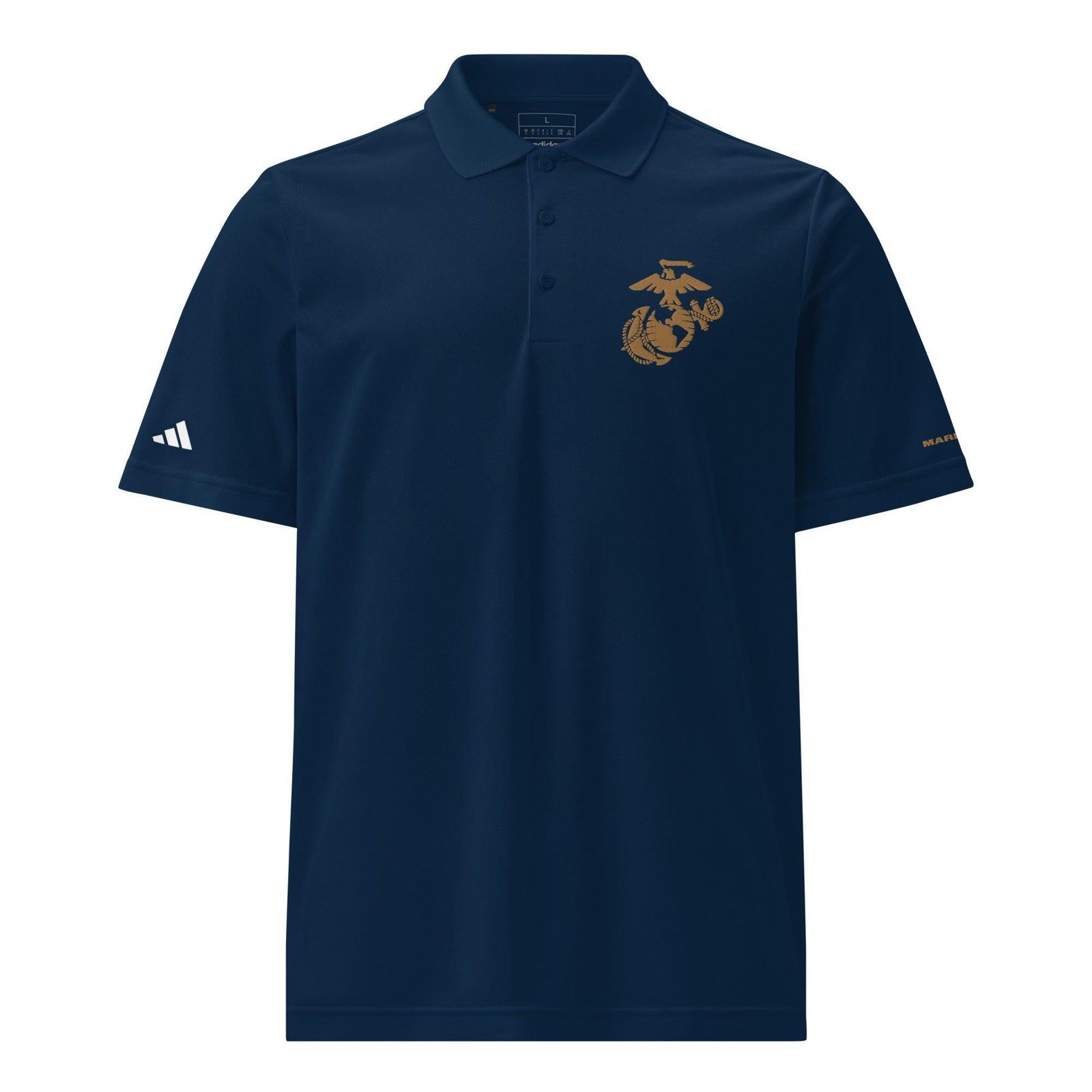 USMC Tan EGA Embroidered Adidas® Sport Polo Tactically Acquired Collegiate Navy S 