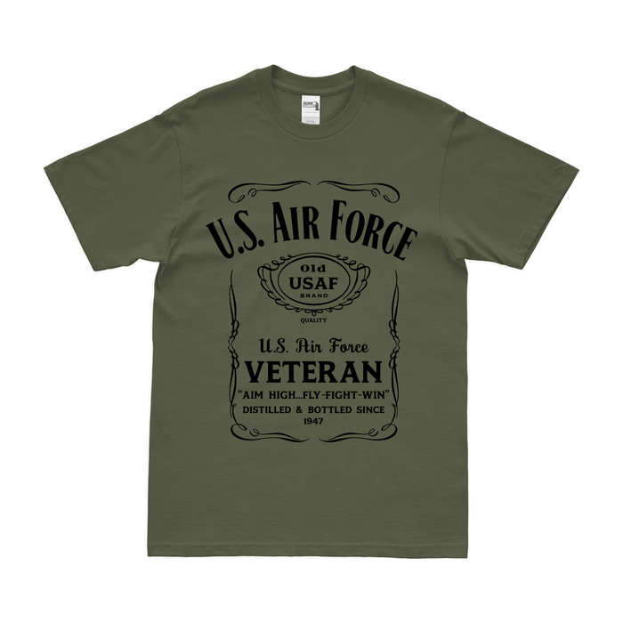 U.S. Air Force (USAF) Veteran Whiskey Label T-Shirt Tactically Acquired Small Military Green 