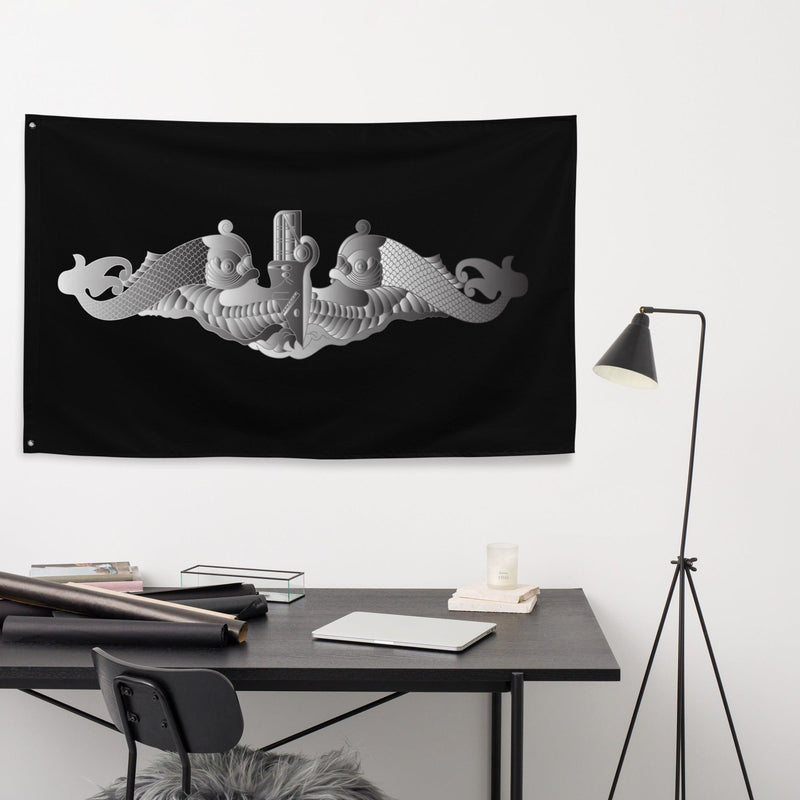 U.S. Navy Silver Submarine Dolphins Indoor Wall Flag