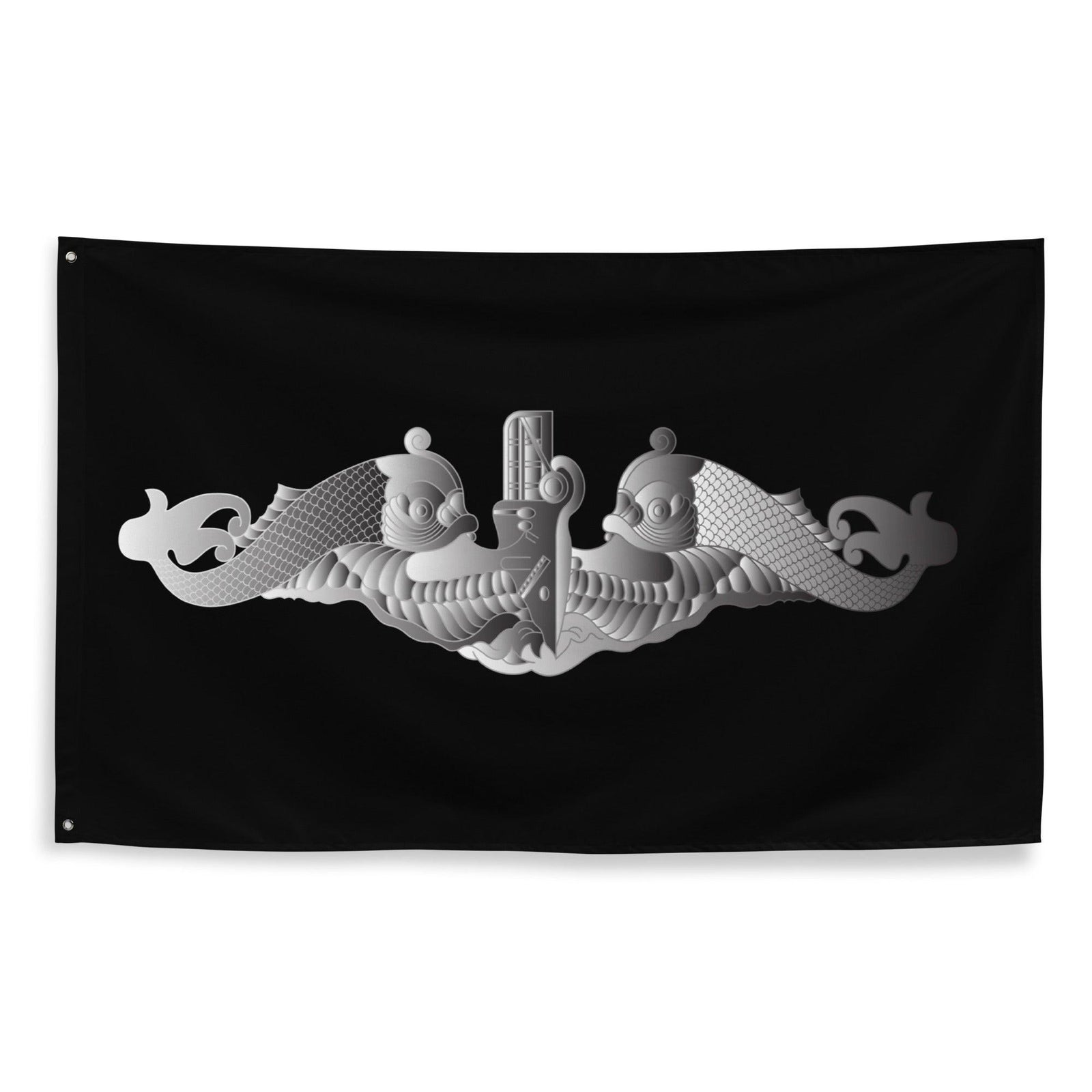 U.S. Navy Silver Submarine Dolphins Indoor Wall Flag Tactically Acquired   