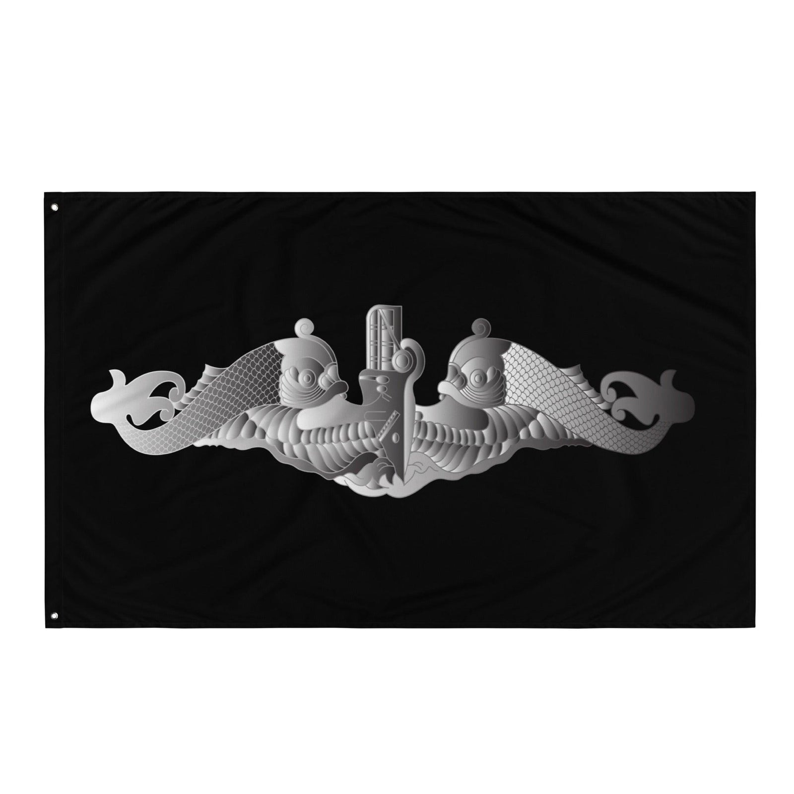 U.S. Navy Silver Submarine Dolphins Indoor Wall Flag Tactically Acquired   