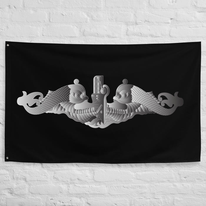 U.S. Navy Silver Submarine Dolphins Indoor Wall Flag Tactically Acquired   