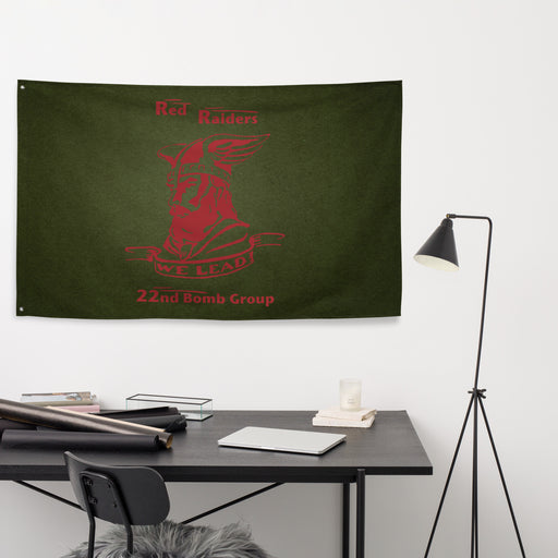 22nd Bomb Group "Red Raiders" WW2 Military Green Flag Tactically Acquired   