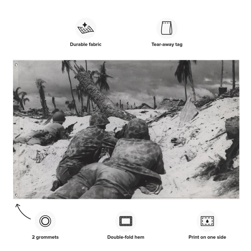 Marines on Tarawa Beachhead USMC WW2 Flag