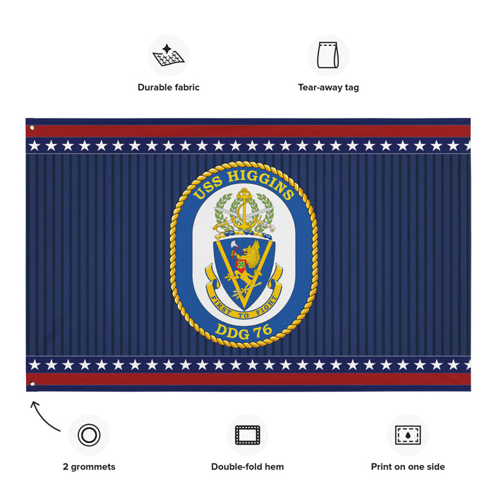 Patriotic USS Higgins (DDG-76) Ship's Crest Wall Flag Tactically Acquired   