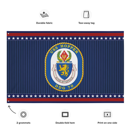 Patriotic USS Hopper (DDG-70) Ship's Crest Wall Flag Tactically Acquired   