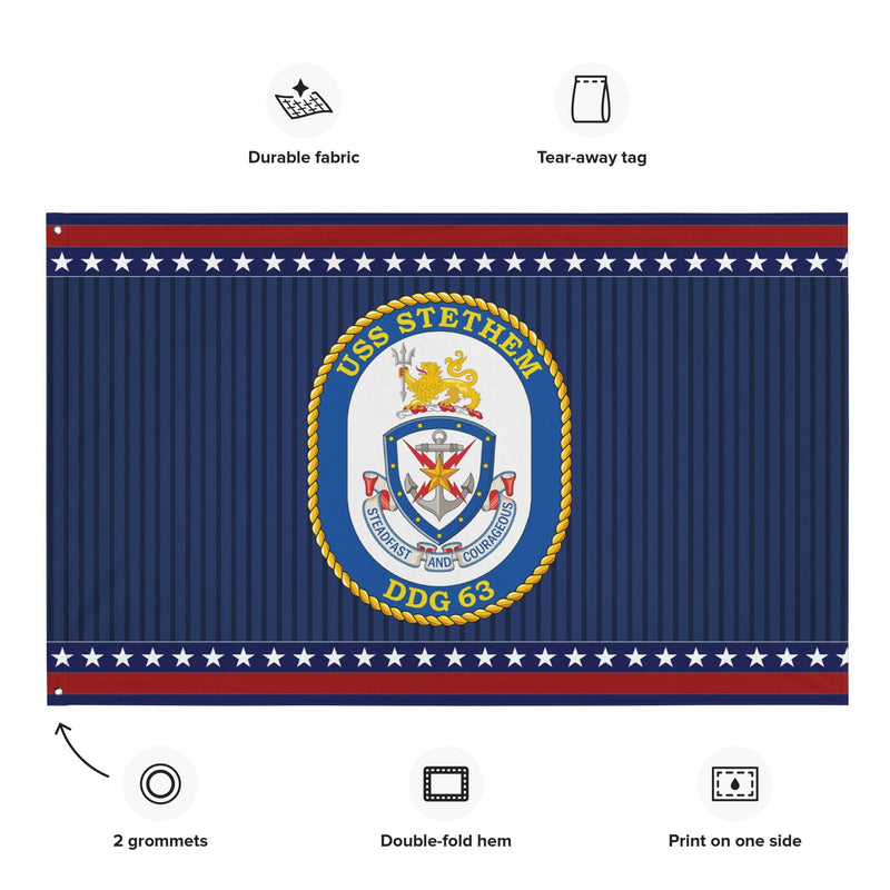 Patriotic USS Stethem (DDG-63) Ship's Crest Wall Flag
