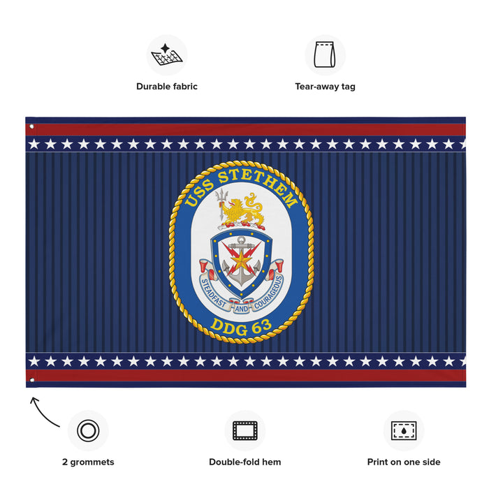 Patriotic USS Stethem (DDG-63) Ship's Crest Wall Flag Tactically Acquired   