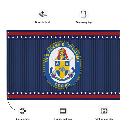 Patriotic USS James E. Williams (DDG-95) Ship's Crest Wall Flag Tactically Acquired   