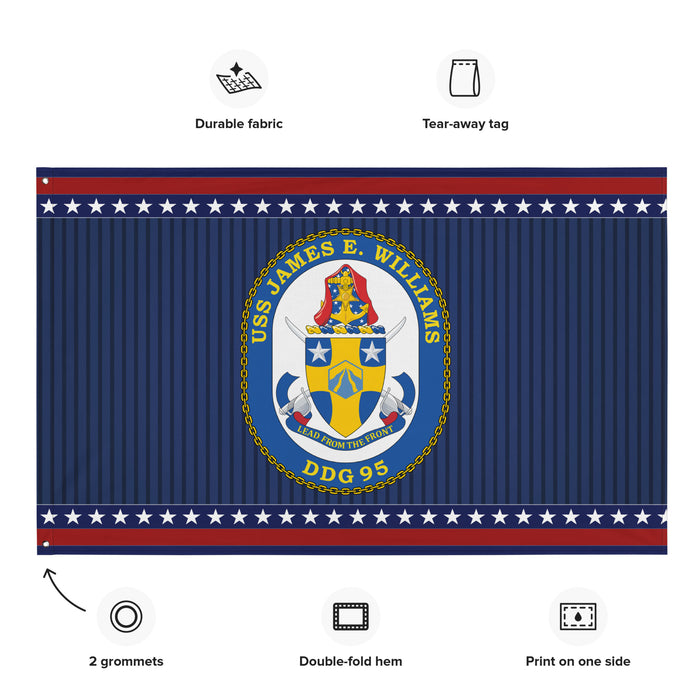 Patriotic USS James E. Williams (DDG-95) Ship's Crest Wall Flag Tactically Acquired   