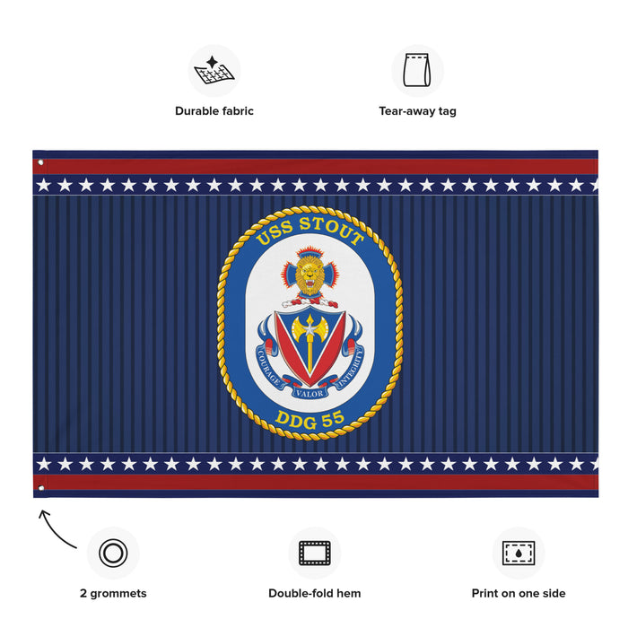 Patriotic USS Stout (DDG-55) Ship's Crest Wall Flag Tactically Acquired   