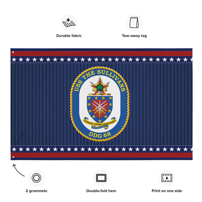 Patriotic USS The Sullivans (DDG-68) Ship's Crest Wall Flag Tactically Acquired   