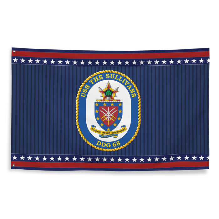 Patriotic USS The Sullivans (DDG-68) Ship's Crest Wall Flag Tactically Acquired   