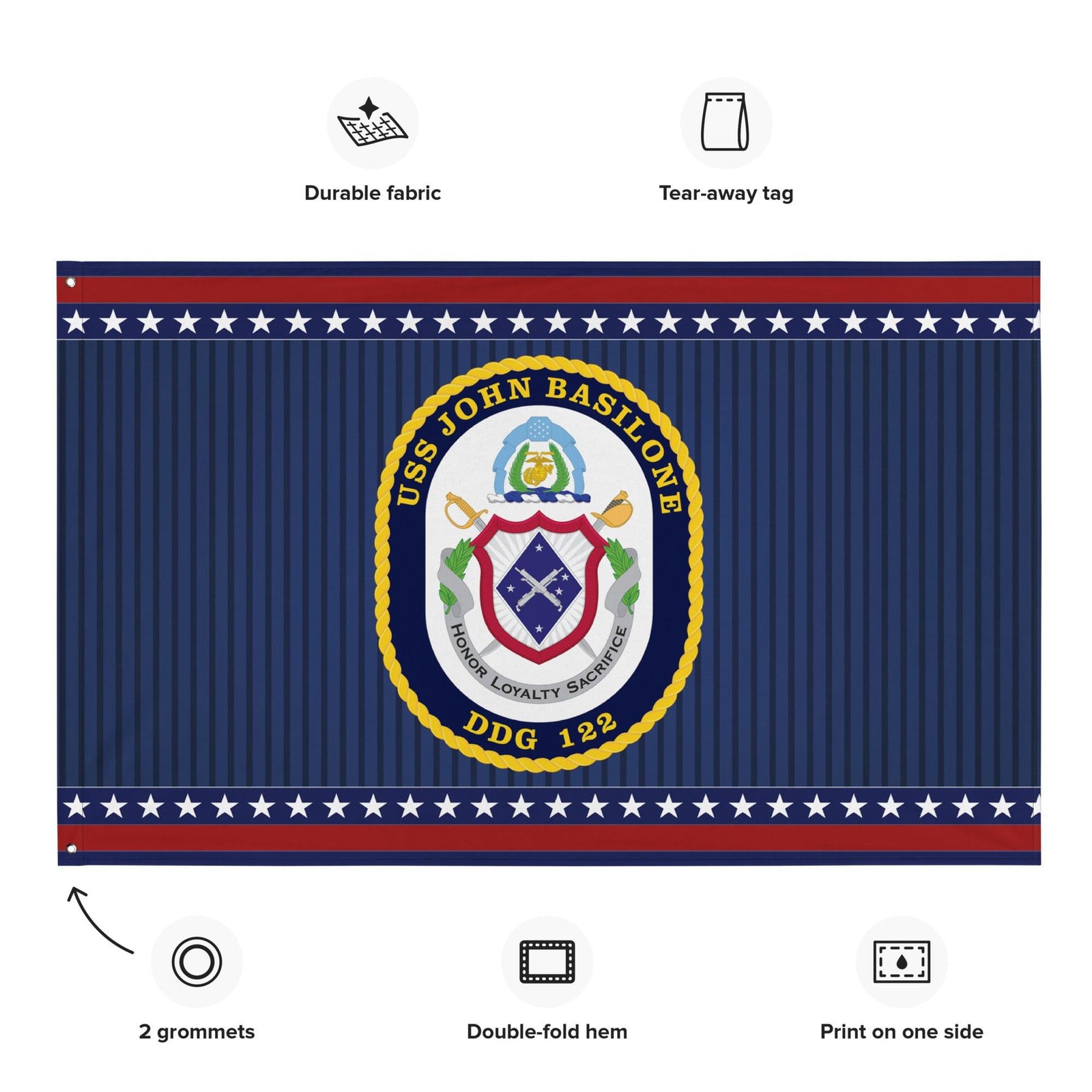 Patriotic USS John Basilone (DDG-122) Ship's Crest Wall Flag Tactically Acquired   