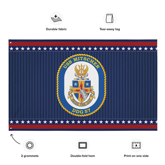 Patriotic USS Mitscher (DDG-57) Ship's Crest Wall Flag Tactically Acquired   