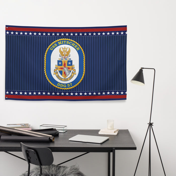 Patriotic USS Mitscher (DDG-57) Ship's Crest Wall Flag Tactically Acquired   