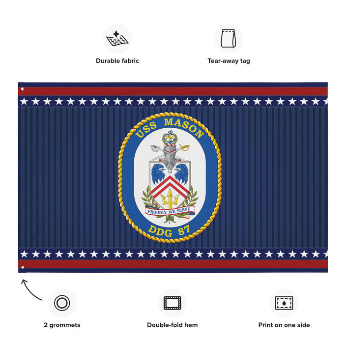 Patriotic USS Mason (DDG-87) Ship's Crest Wall Flag Tactically Acquired   