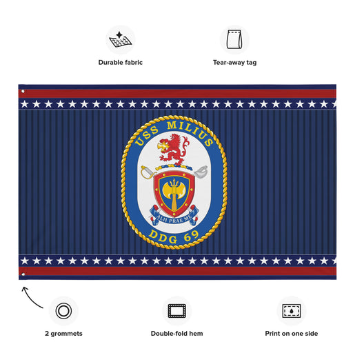 Patriotic USS Milius (DDG-69) Ship's Crest Wall Flag Tactically Acquired   