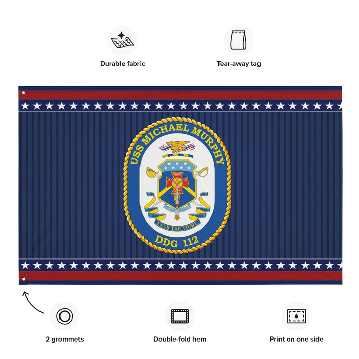 Patriotic USS Michael Murphy (DDG-112) Ship's Crest Wall Flag Tactically Acquired   