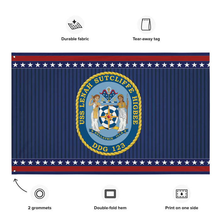 Patriotic USS Lenah Sutcliffe Higbee (DDG-123) Ship's Crest Wall Flag Tactically Acquired   