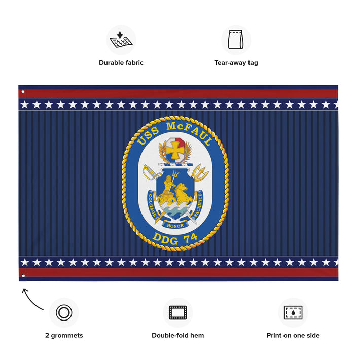 Patriotic USS McFaul (DDG-74 Ship's Crest Wall Flag Tactically Acquired   