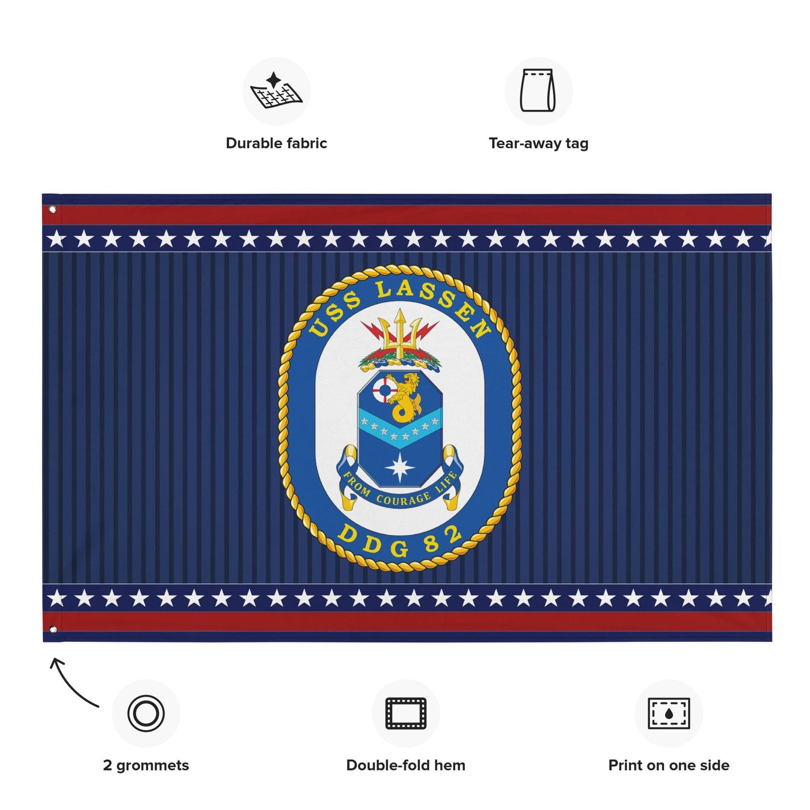 Patriotic USS Lassen (DDG-82) Ship's Crest Wall Flag Tactically Acquired   