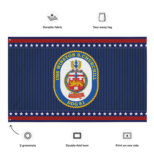 Patriotic USS Winston S. Churchill (DDG-81) Ship's Crest Wall Flag Tactically Acquired   