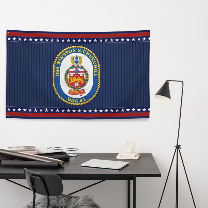 Patriotic USS Winston S. Churchill (DDG-81) Ship's Crest Wall Flag Tactically Acquired   