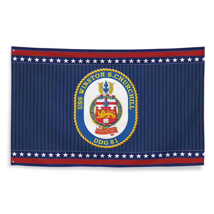 Patriotic USS Winston S. Churchill (DDG-81) Ship's Crest Wall Flag Tactically Acquired   