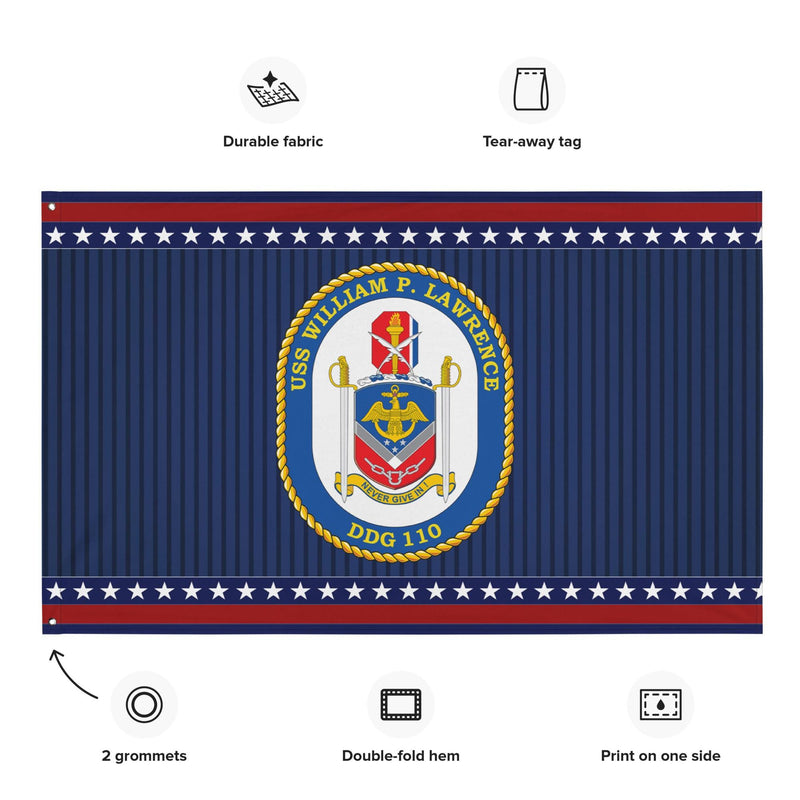 Patriotic USS William P. Lawrence (DDG-110) Ship's Crest Wall Flag