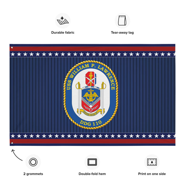 Patriotic USS William P. Lawrence (DDG-110) Ship's Crest Wall Flag Tactically Acquired   