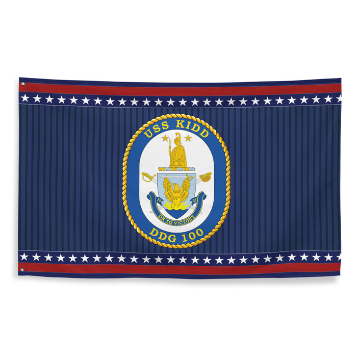 Patriotic USS Kidd (DDG-100) Ship's Crest Wall Flag Tactically Acquired   