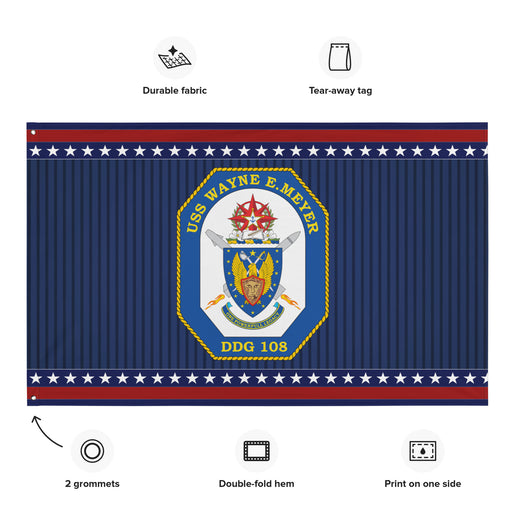 Patriotic USS Wayne E. Meyer (DDG-108) Ship's Crest Wall Flag Tactically Acquired   