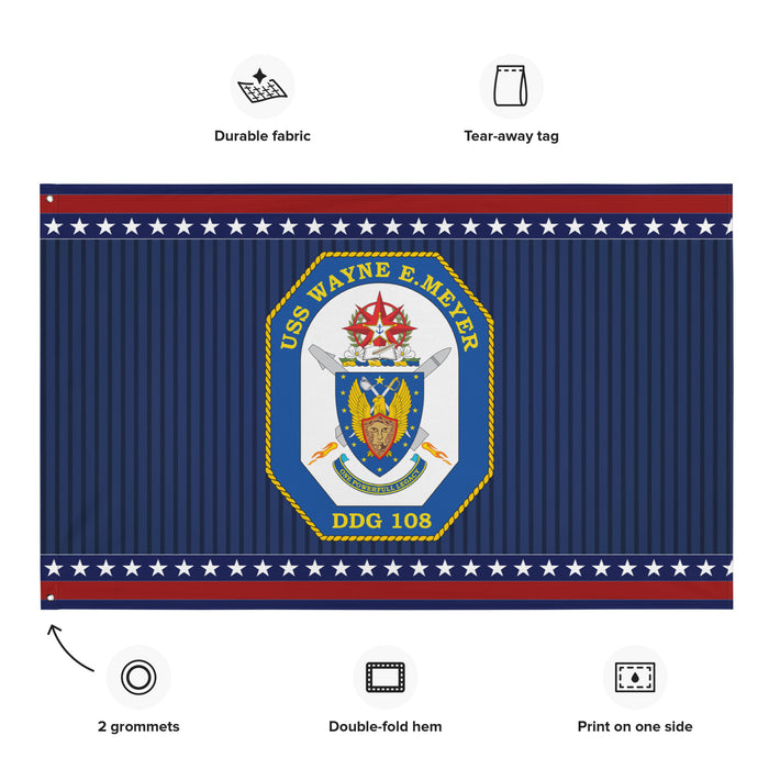 Patriotic USS Wayne E. Meyer (DDG-108) Ship's Crest Wall Flag Tactically Acquired   