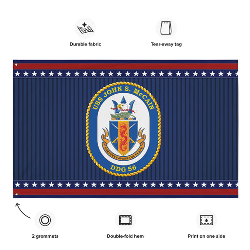 Patriotic USS John S. McCain (DDG-56) Ship's Crest Wall Flag Tactically Acquired   