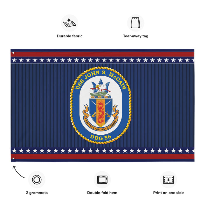 Patriotic USS John S. McCain (DDG-56) Ship's Crest Wall Flag Tactically Acquired   