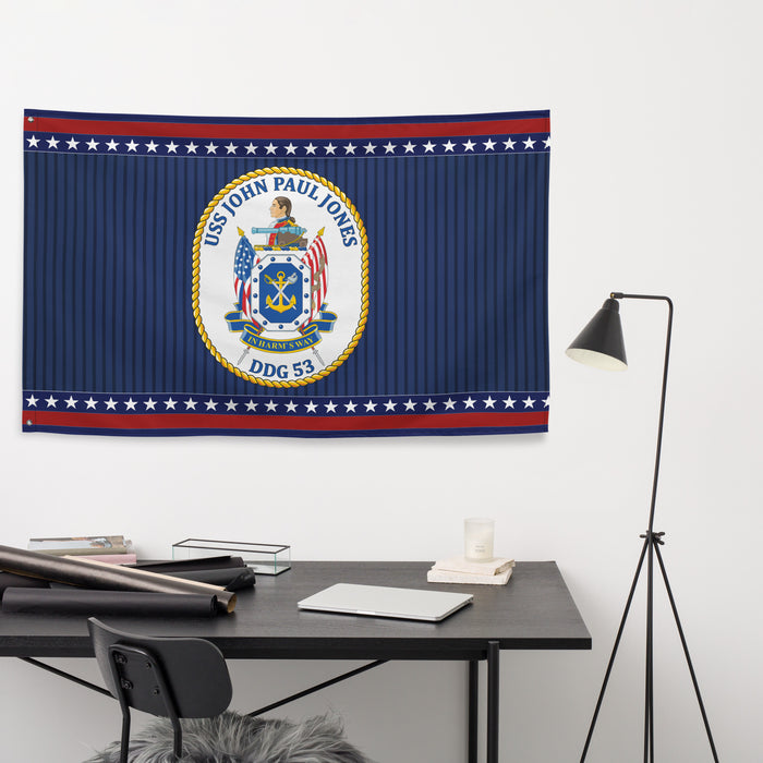 Patriotic USS John Paul Jones (DDG-53) Ship's Crest Wall Flag Tactically Acquired   