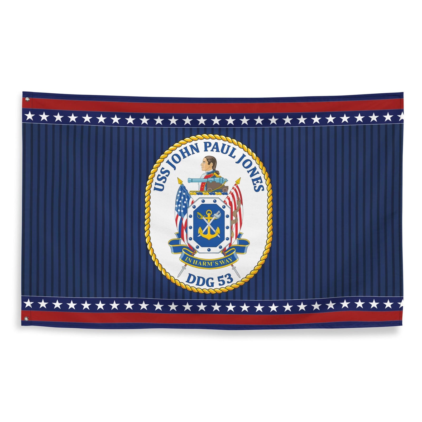 Patriotic USS John Paul Jones (DDG-53) Ship's Crest Wall Flag Tactically Acquired   