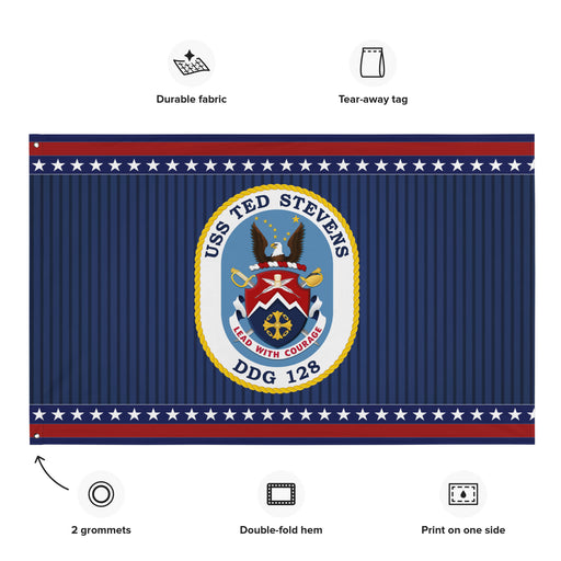 Patriotic USS Ted Stevens (DDG-128) Ship's Crest Wall Flag Tactically Acquired   