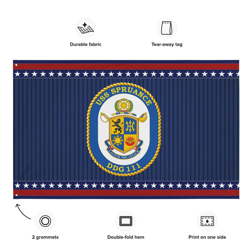 Patriotic USS Spruance (DDG-111) Ship's Crest Wall Flag