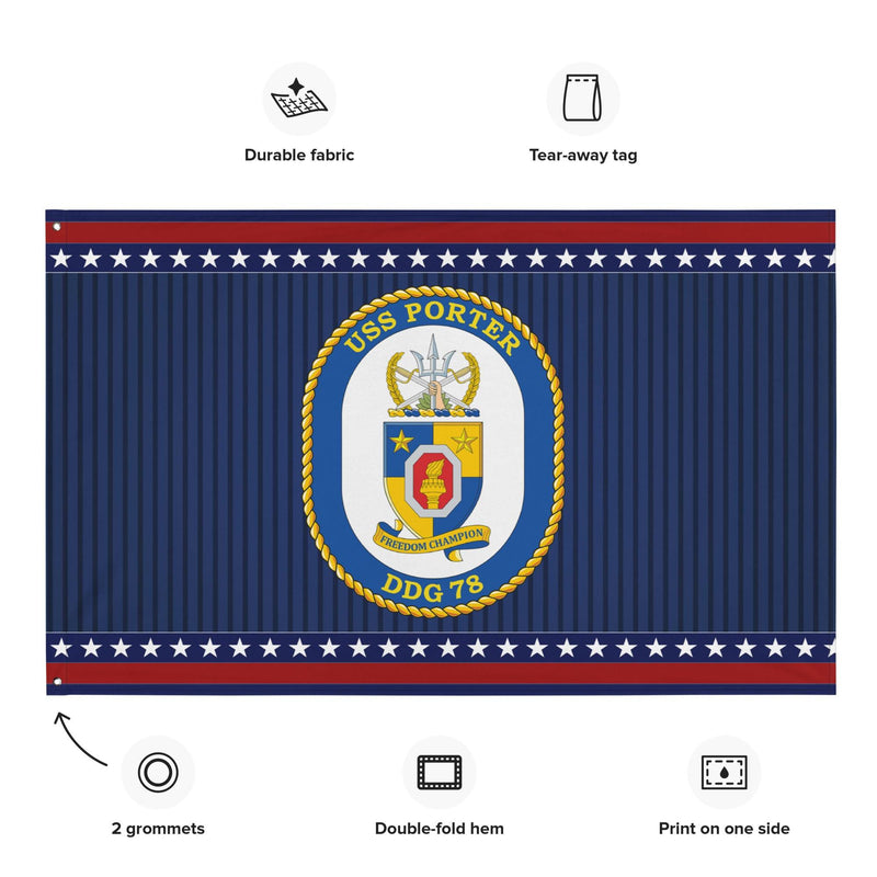 Patriotic USS Porter (DDG-78) Ship's Crest Wall Flag