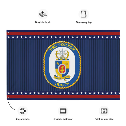 Patriotic USS Porter (DDG-78) Ship's Crest Wall Flag Tactically Acquired   