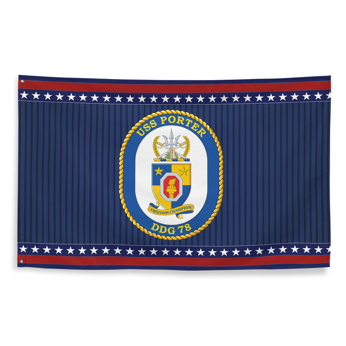 Patriotic USS Porter (DDG-78) Ship's Crest Wall Flag Tactically Acquired   